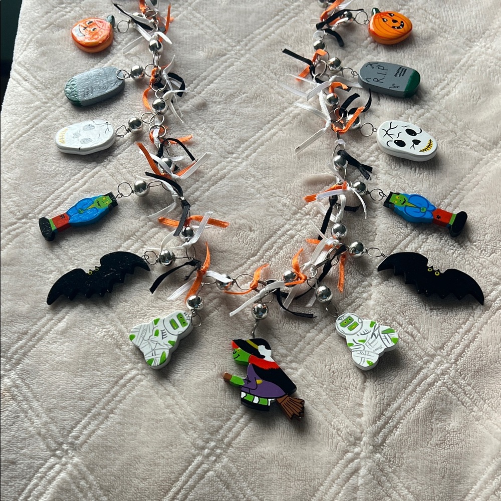 Halloween Charm Necklace with Multicolor Enamel Charms